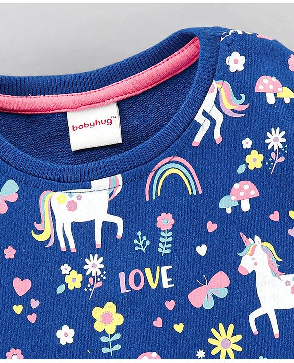 Babyhug Full Sleeves Sweatshirt Multi Print - Navy Blue