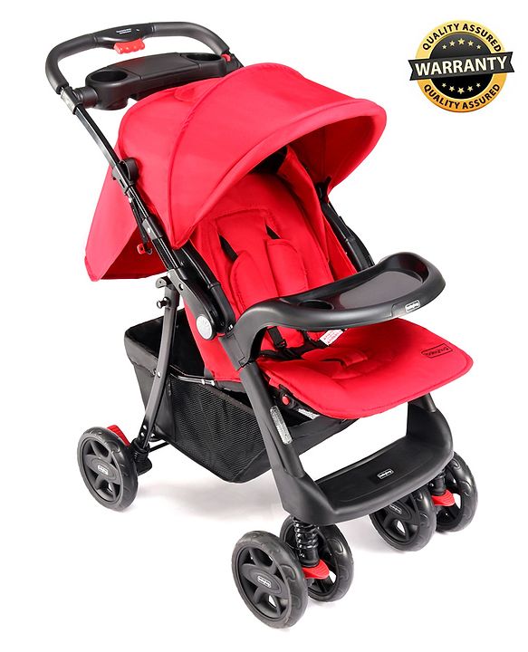 Babyhug Wander Buddy Stroller With Rear Parent Utility Box With Cup Holder - Red