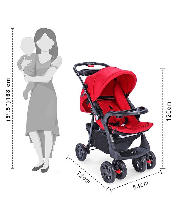 Babyhug Wander Buddy Stroller With Rear Parent Utility Box With Cup Holder - Red