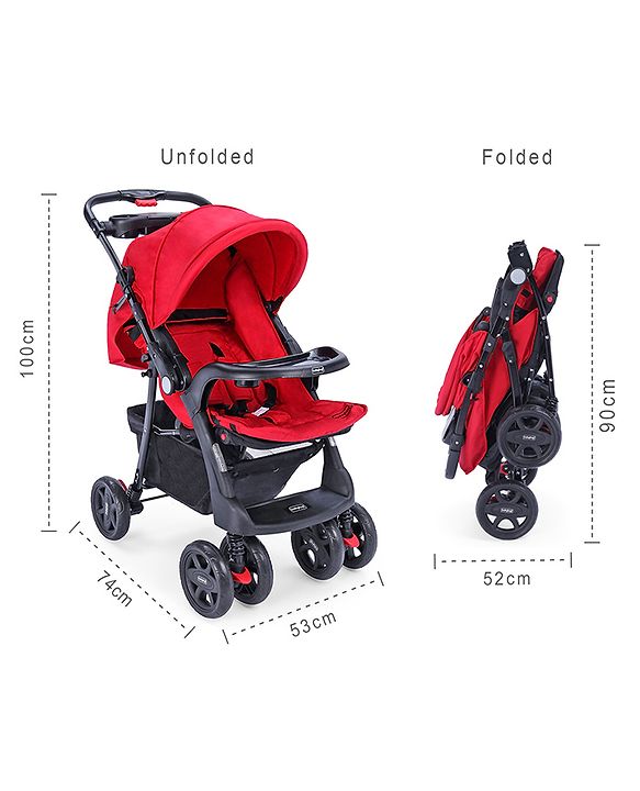 Babyhug Wander Buddy Stroller With Rear Parent Utility Box With Cup Holder - Red