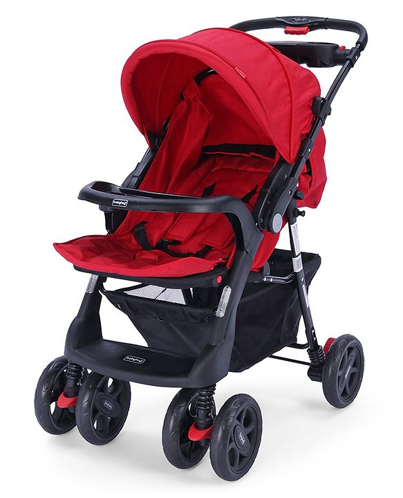 Babyhug Wander Buddy Stroller With Rear Parent Utility Box With Cup Holder - Red