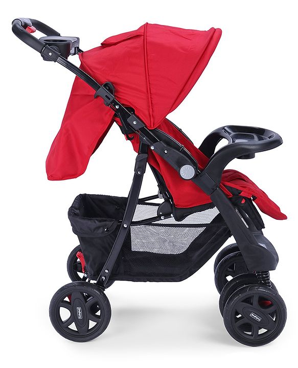 Babyhug Wander Buddy Stroller With Rear Parent Utility Box With Cup Holder - Red