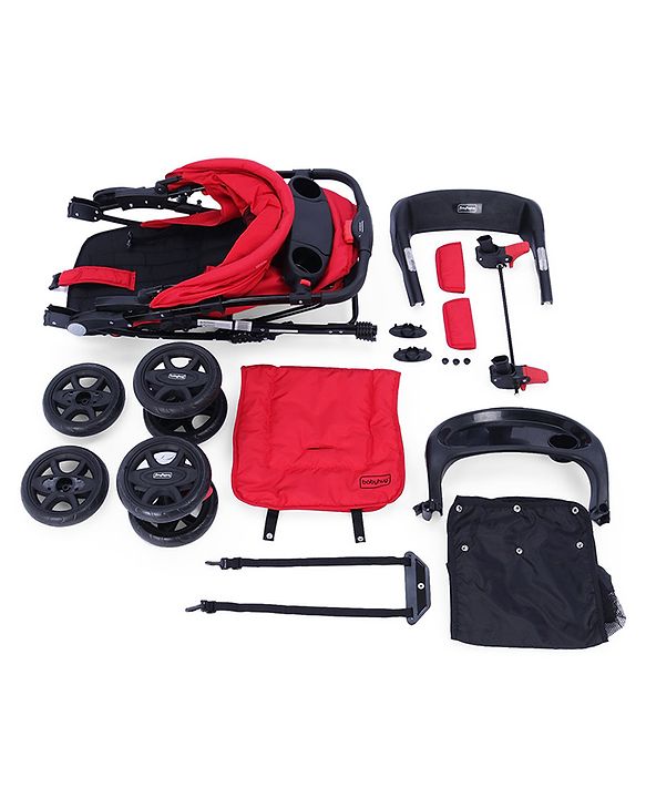 Babyhug Wander Buddy Stroller With Rear Parent Utility Box With Cup Holder - Red