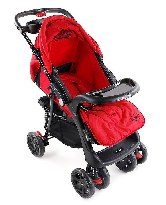 Babyhug Wander Buddy Stroller With Rear Parent Utility Box With Cup Holder - Red