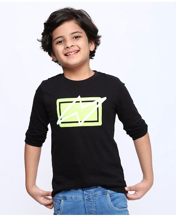 Pine Kids Full Sleeves Biowashed Solid T-Shirts Graphic Print Pack of 2 - Black Green