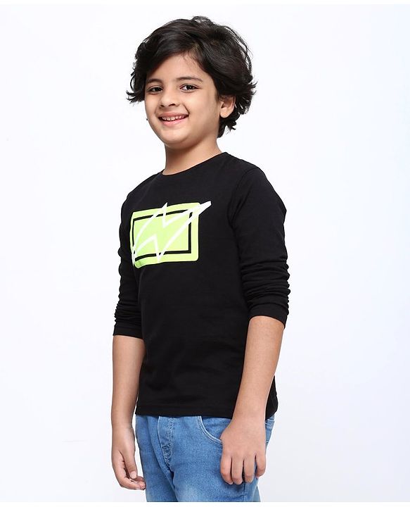 Pine Kids Full Sleeves Biowashed Solid T-Shirts Graphic Print Pack of 2 - Black Green