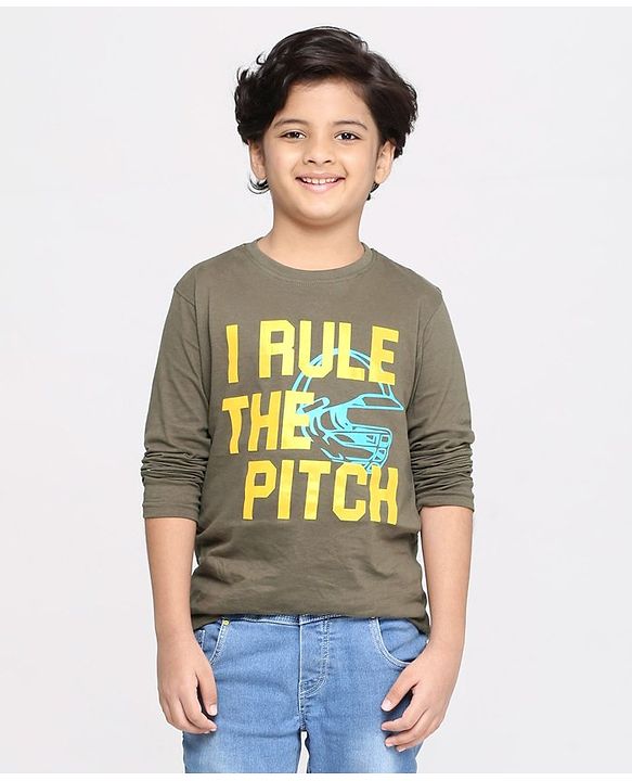 Pine Kids Full Sleeves Biowashed Solid T-Shirts Text Print Pack of 2 - Grey Yellow