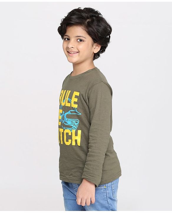 Pine Kids Full Sleeves Biowashed Solid T-Shirts Text Print Pack of 2 - Grey Yellow