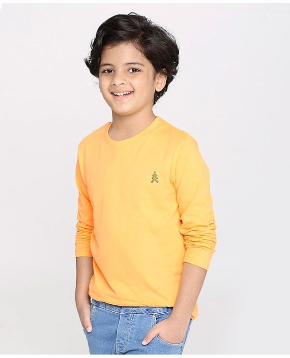 Pine Kids Full Sleeves Biowashed Solid T-Shirts Text Print Pack of 2 - Grey Yellow