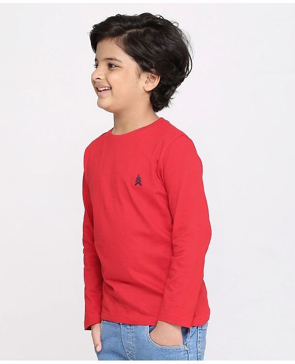 Pine Kids Full Sleeves Biowashed Solid T-Shirts Text Print Pack of 2 - Navy Red