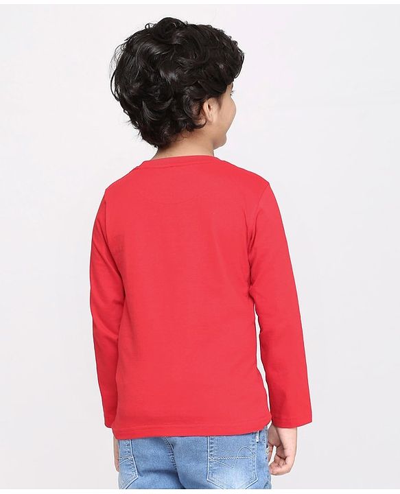 Pine Kids Full Sleeves Biowashed Solid T-Shirts Text Print Pack of 2 - Navy Red