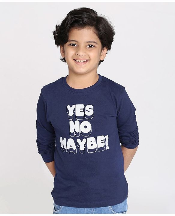 Pine Kids Full Sleeves Biowashed Solid T-Shirts Text Print Pack of 2 - Navy Red