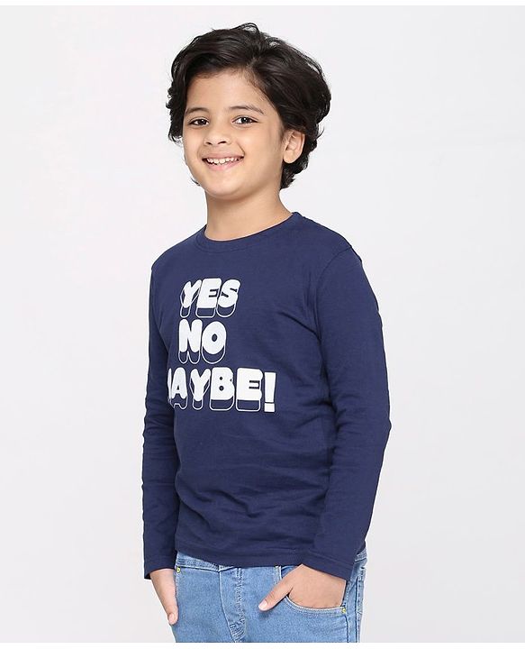 Pine Kids Full Sleeves Biowashed Solid T-Shirts Text Print Pack of 2 - Navy Red