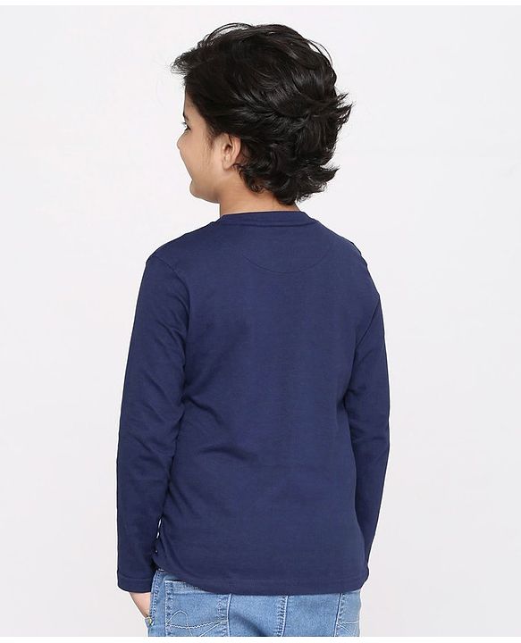 Pine Kids Full Sleeves Biowashed Solid T-Shirts Text Print Pack of 2 - Navy Red