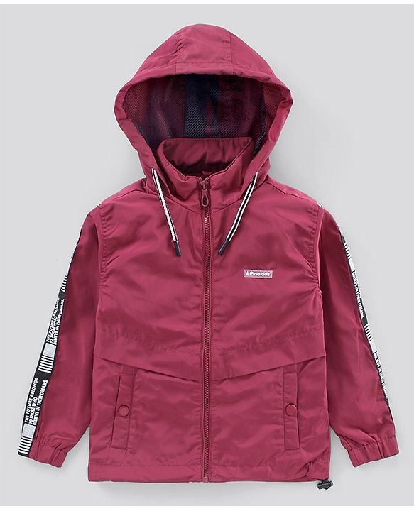 Pine Kids Full Sleeves Bomber Jacket Text Print - Maroon