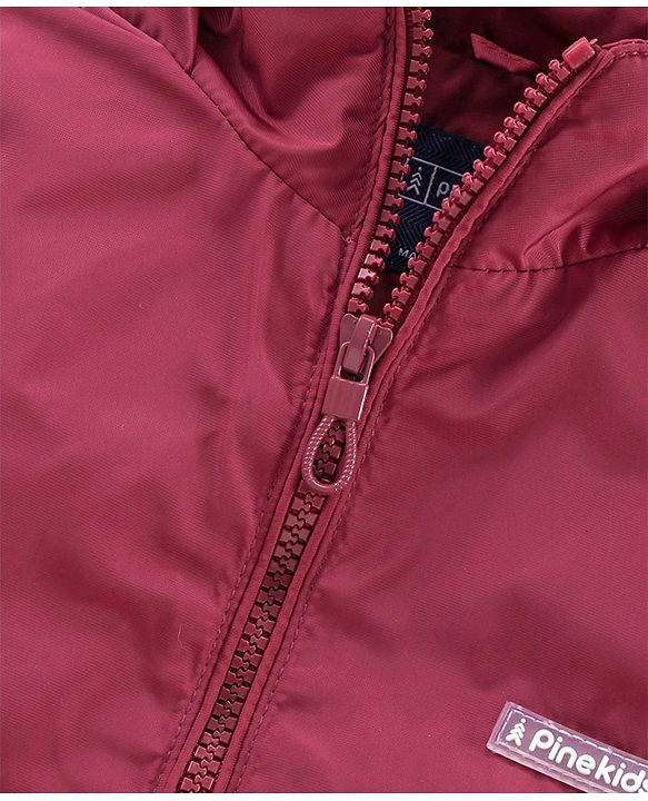 Pine Kids Full Sleeves Bomber Jacket Text Print - Maroon