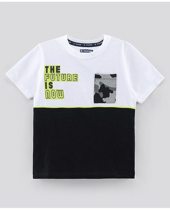 Pine Kids Half Sleeves Biowash T-Shirt Text Print - Multicolour