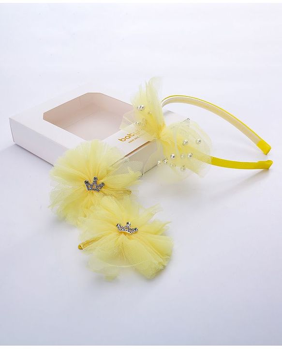 Babyhug Free Size Bow Flower Applique Hair Accessories Set of 3 - Yellow