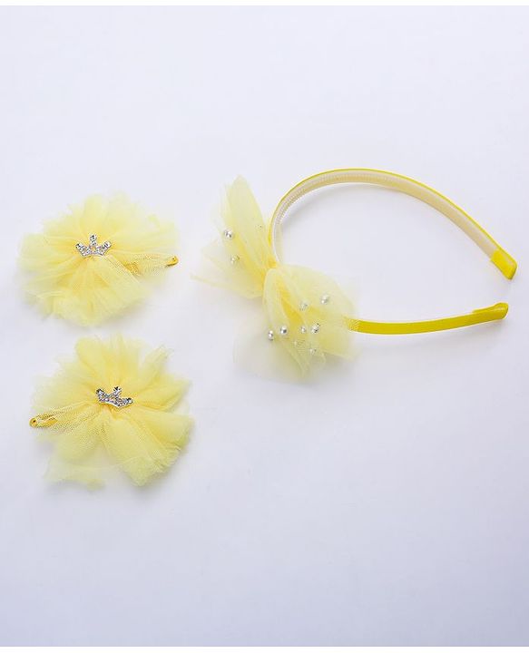 Babyhug Free Size Bow Flower Applique Hair Accessories Set of 3 - Yellow