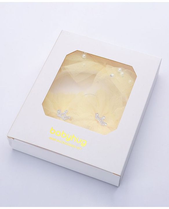 Babyhug Free Size Bow Flower Applique Hair Accessories Set of 3 - Yellow