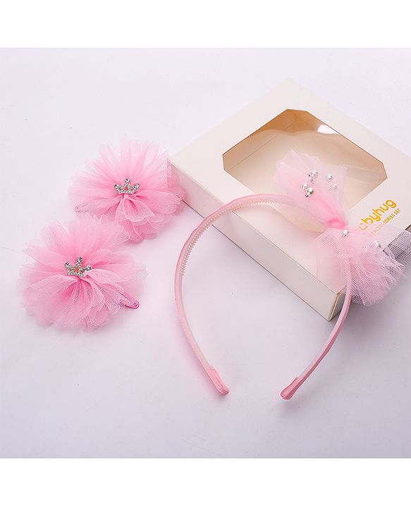 Babyhug Hair Accessories  Free Size Combo Pack Of 3 - Light Pink