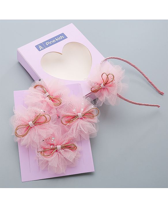 Pine Kids Hair Accessories  Free Size Combo Pack Of 5 - Peach