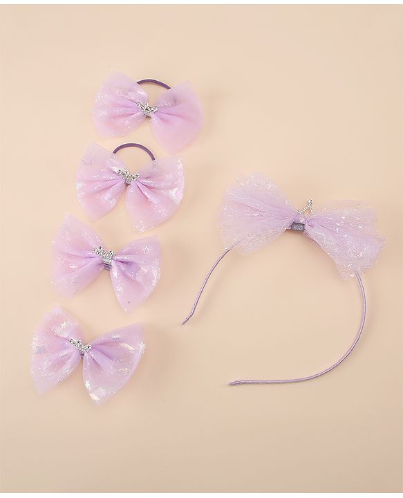 Pine Kids Free Size Hair Band and Rubber Bands Set of 5 - Purple