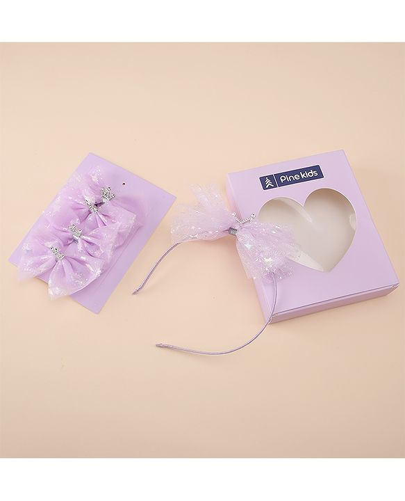 Pine Kids Free Size Hair Band and Rubber Bands Set of 5 - Purple