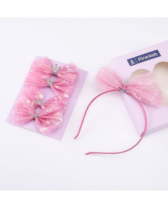 Pine Kids Free Size Hair Band and Rubber Bands Set of 5 - Pink