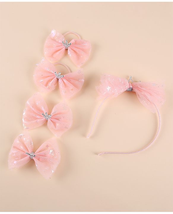 Pine Kids Free Size Hair Band and Rubber Bands Set of 5 - Peach