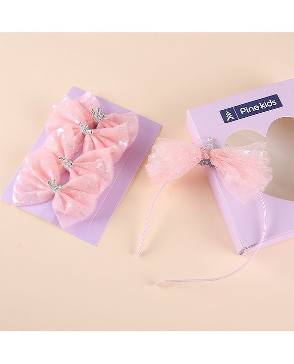 Pine Kids Free Size Hair Band and Rubber Bands Set of 5 - Peach