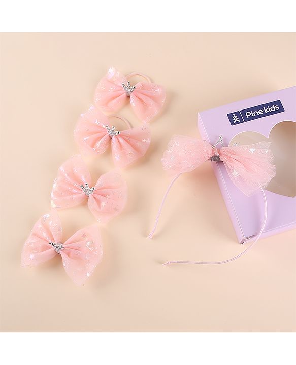 Pine Kids Free Size Hair Band and Rubber Bands Set of 5 - Peach