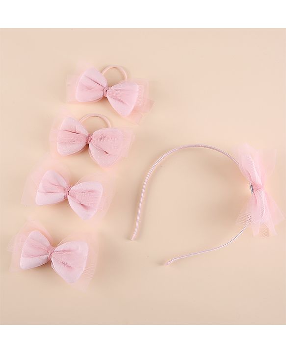 Pine Kids Free Size Hair Band and Rubber Bands Set of 5 - Peach