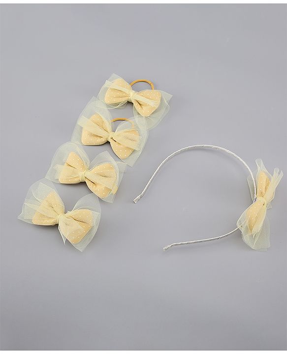 Pine Kids Free Size Hair Band and Rubber Bands Set of 5 - Yellow