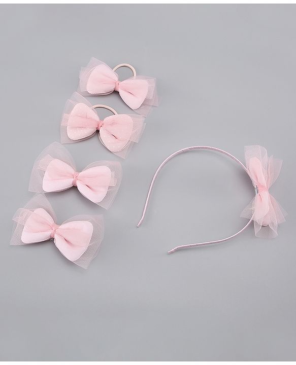 Pine Kids Free Size Hair Band and Rubber Bands Set of 5 - Light Pink