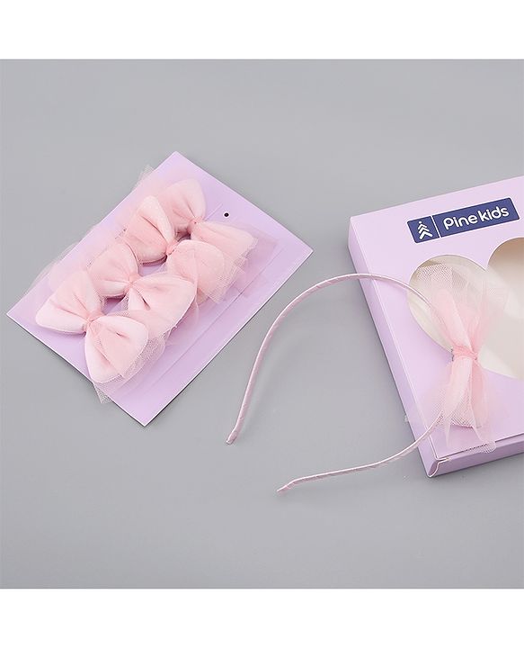 Pine Kids Free Size Hair Band and Rubber Bands Set of 5 - Light Pink