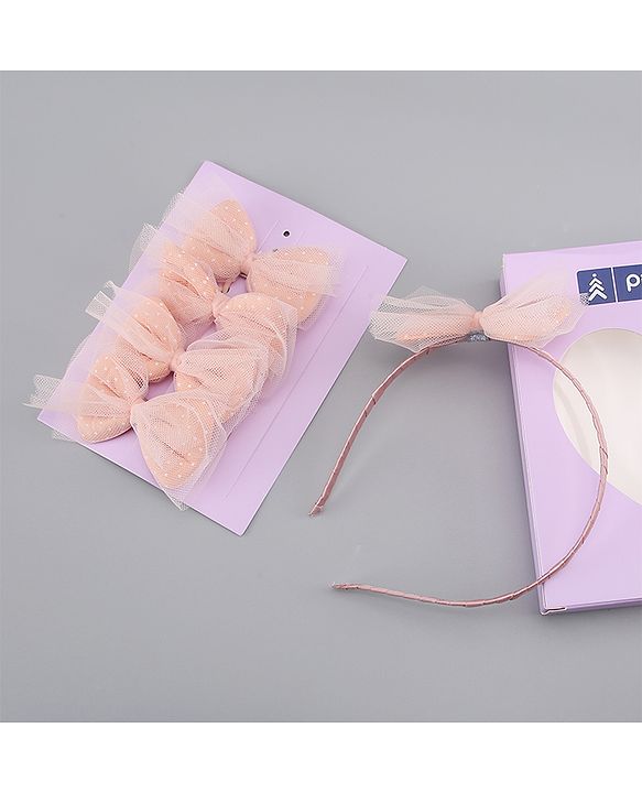 Pine Kids Free Size Hair Band and Rubber Bands Set of 5 - Peach