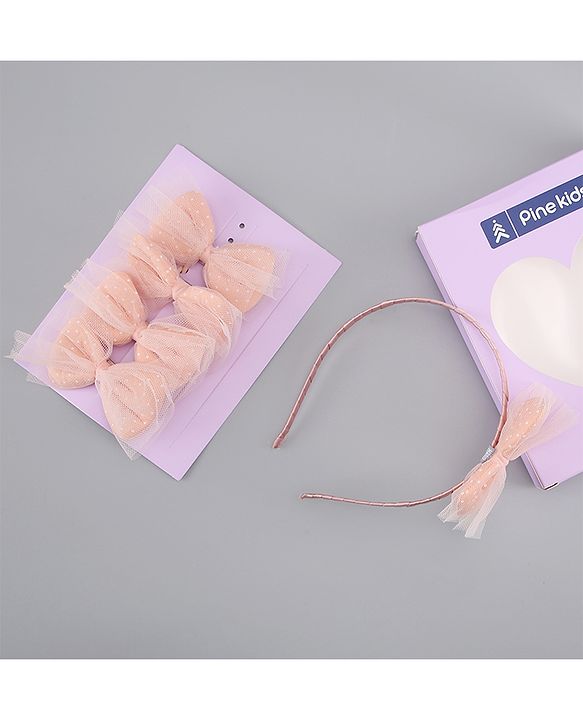 Pine Kids Free Size Hair Band and Rubber Bands Set of 5 - Peach