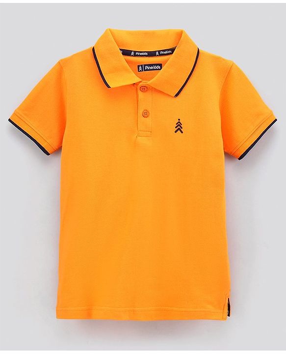 Pine Kids Half Sleeves Biowashed Solid Cotton Polo TShirt - Iceland Poppy Yellow