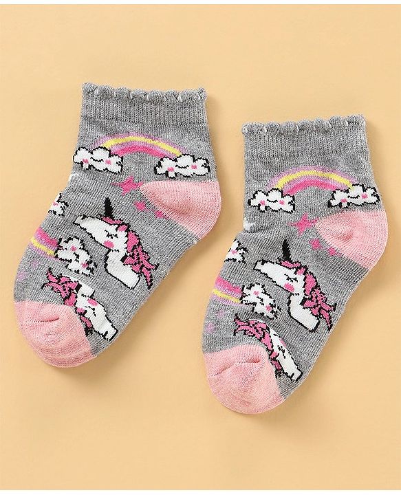 Cute Walk by Babyhug Anti Bacterial Ankle Length Socks Pack of 3 - White Grey