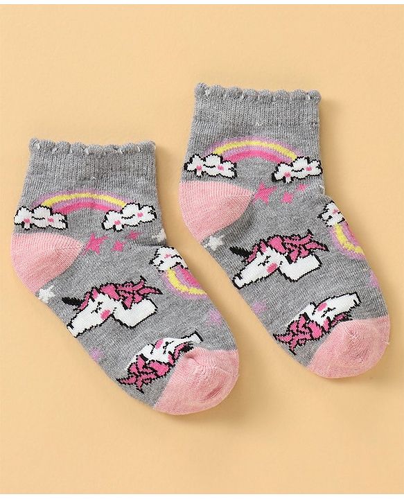 Cute Walk by Babyhug Anti Bacterial Ankle Length Socks Pack of 3 - White Grey