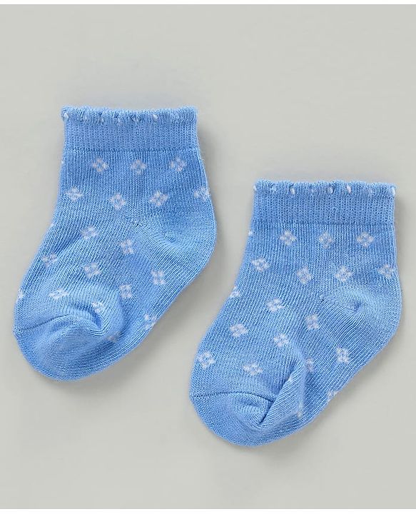Cute Walk by Babyhug Cotton Blend Ankle Length Anti Bacterial Socks Floral Design Pack of 3 - Blue