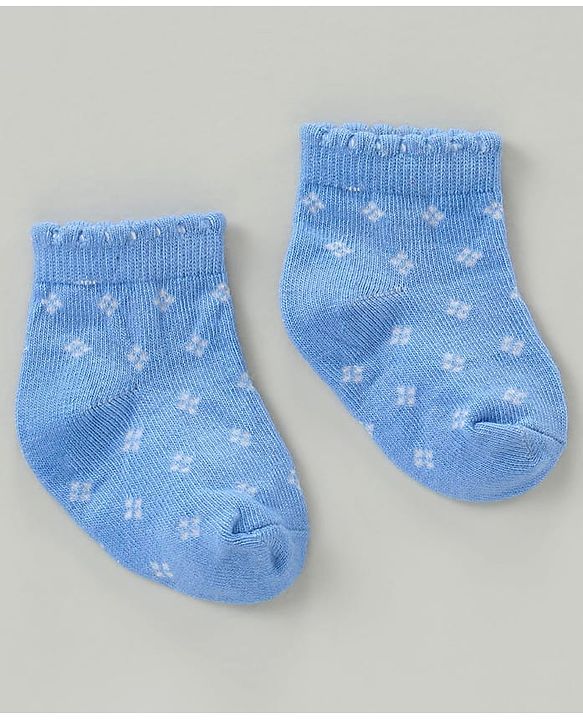 Cute Walk by Babyhug Cotton Blend Ankle Length Anti Bacterial Socks Floral Design Pack of 3 - Blue