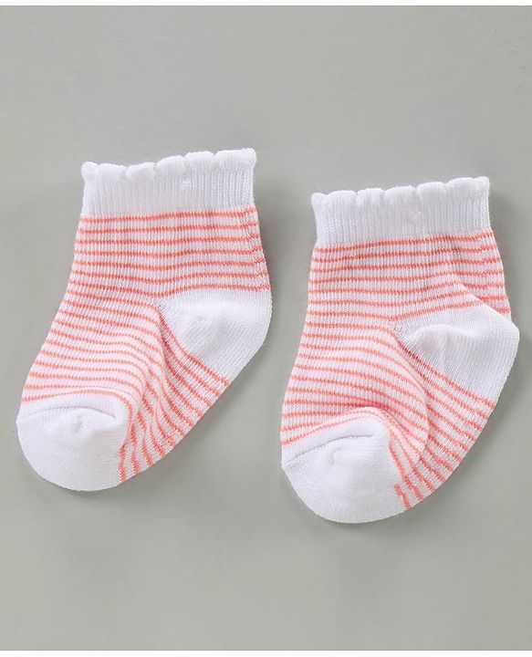Cute Walk by Babyhug Cotton Blend Ankle Length Anti Bacterial Socks Floral Design Pack of 3 - Orange Pink