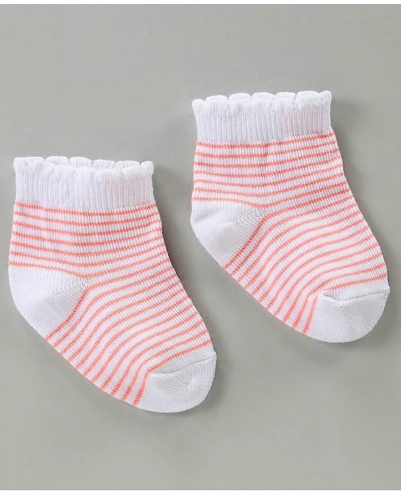 Cute Walk by Babyhug Cotton Blend Ankle Length Anti Bacterial Socks Floral Design Pack of 3 - Orange Pink