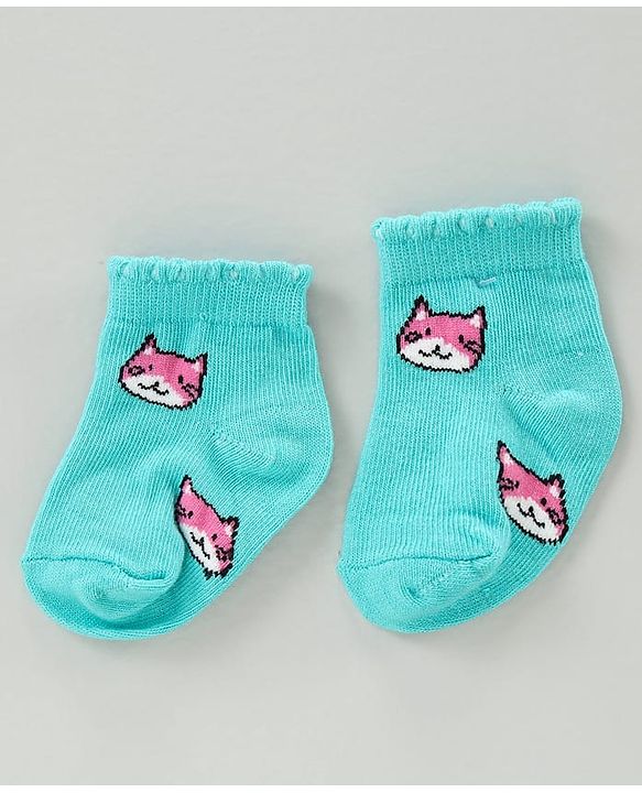 Cute Walk by Babyhug Cotton Blend Ankle Length Anti Bacterial Socks Kitty Design Pack of 3 - Pink Blue