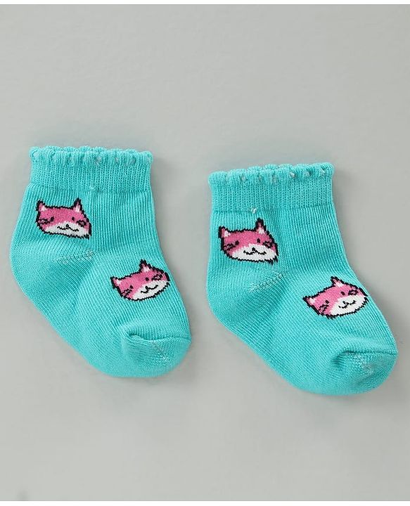 Cute Walk by Babyhug Cotton Blend Ankle Length Anti Bacterial Socks Kitty Design Pack of 3 - Pink Blue