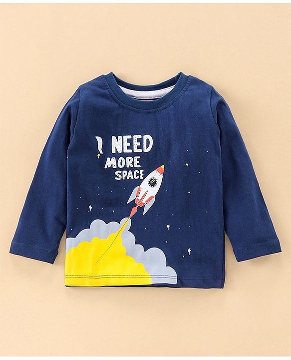 Babyhug Full Sleeves Night Suit Rocket Print - Navy Blue Light Grey