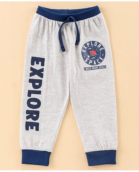 Babyhug Full Sleeves Night Suit Rocket Print - Navy Blue Light Grey