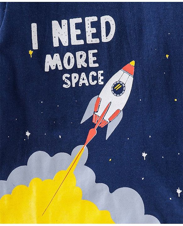Babyhug Full Sleeves Night Suit Rocket Print - Navy Blue Light Grey